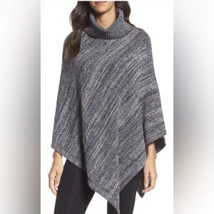 Barefoot Dreams CozyChic Point Dume Poncho in Indigo Dove Gray Heathered
